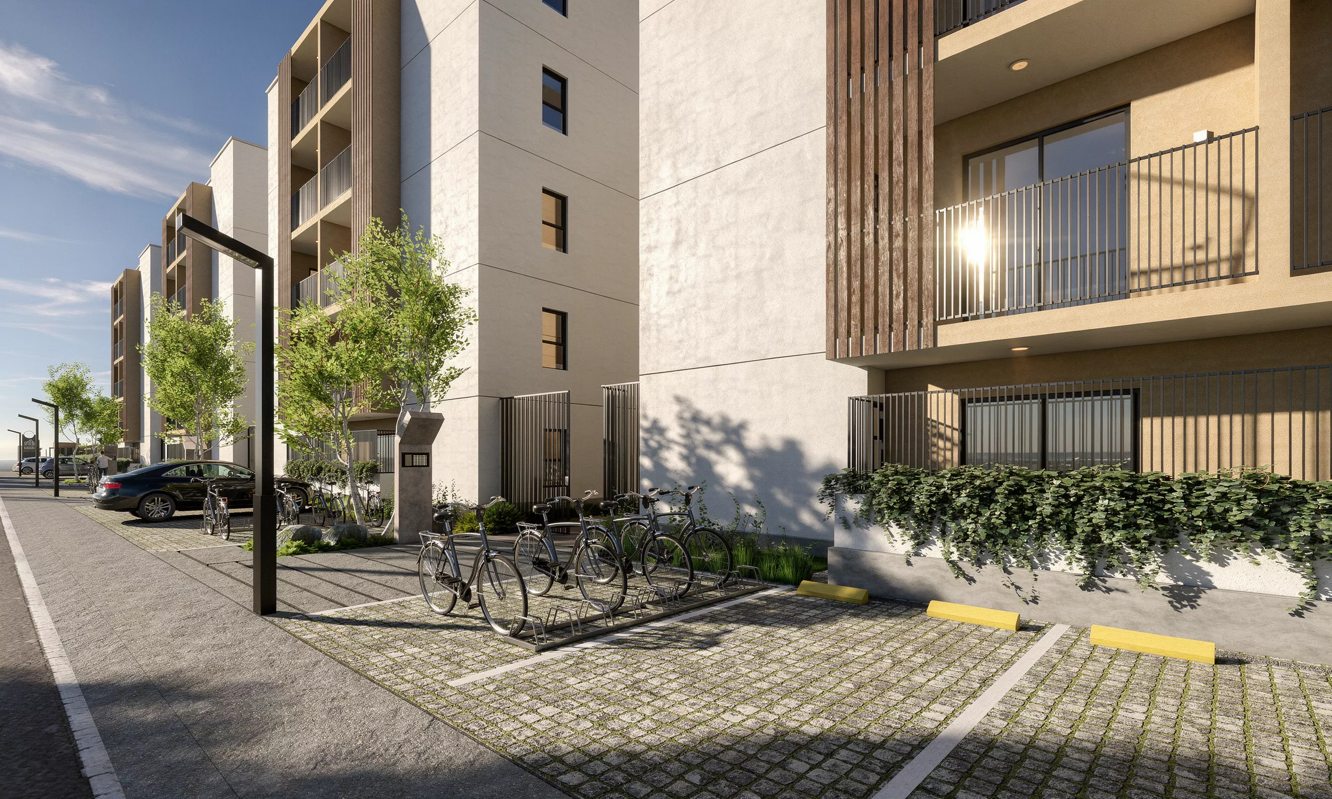 Entrada y estacionamiento Distrito Bakum